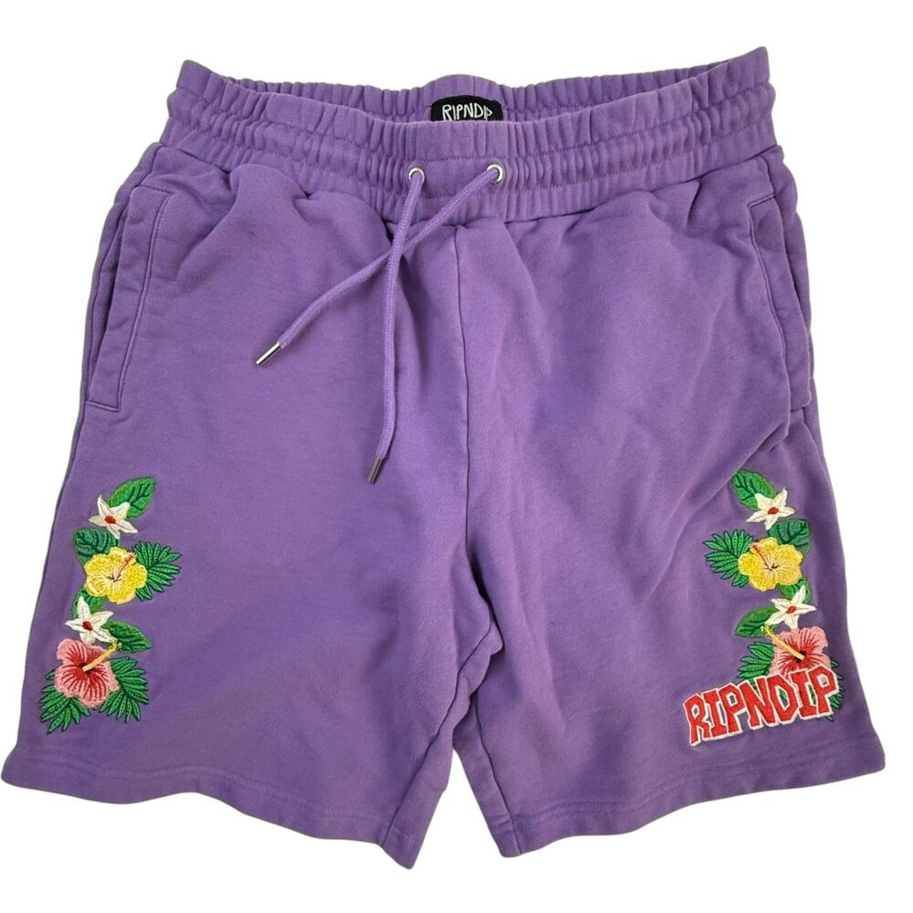Rip N Dip Aloha Nerm Shorts Sweatshorts Men Medium Lavender Embroidered Hawaiian